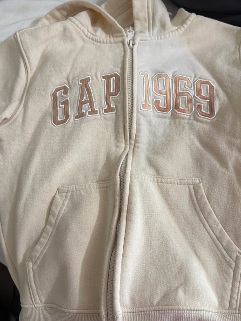 GAP Kids Cream Zip Hoodie with Rose-Gold 'GAP 1969' Applique